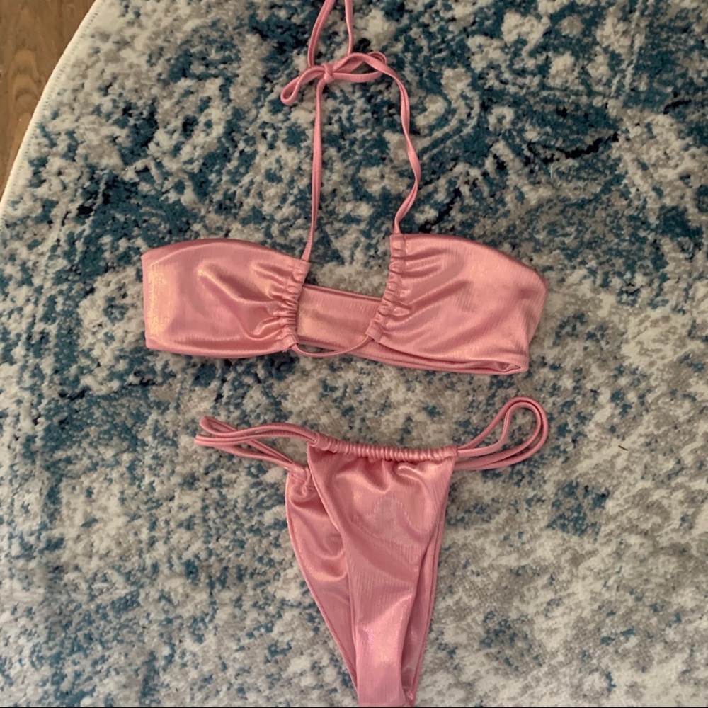 Criss cross tie bikini set sparkly pink (S) - Picture 4 of 5